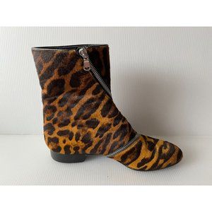 Alumname Calf Hair Leopard Wrap Around Zip-Up Boots, Size 8 (US) 38 (EUR)